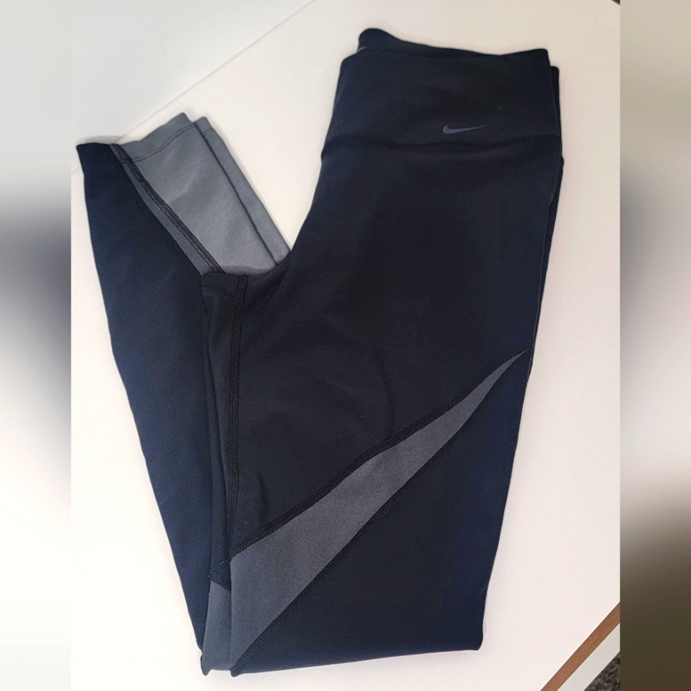 Women's NIKE POWER LEGEND Leggings Tight Fit Black Gray Full Length Training M